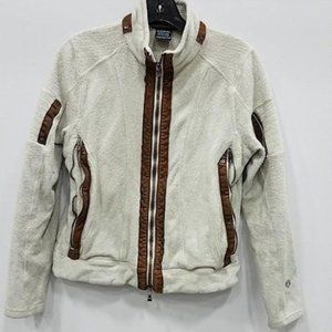 Kuhl Womens White Brown Pile Fleece Jacket Leather Trim Born in the Mountains